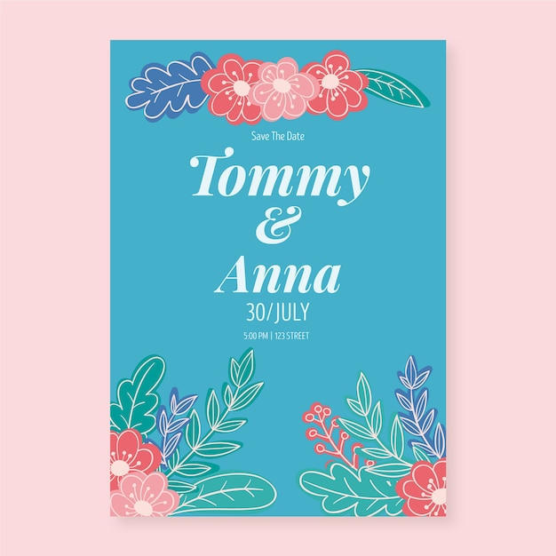 Floral invitation template for wedding