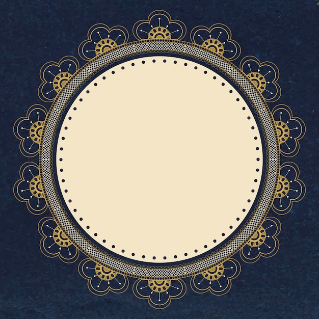 Floral lace frame, circle shape on dark blue background vector