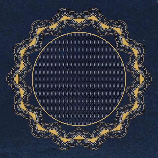 Free vector floral lace frame, circle shape on dark blue background vector