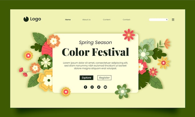 Бесплатное векторное изображение Цветочный шаблон целевой страницы для празднования весны
