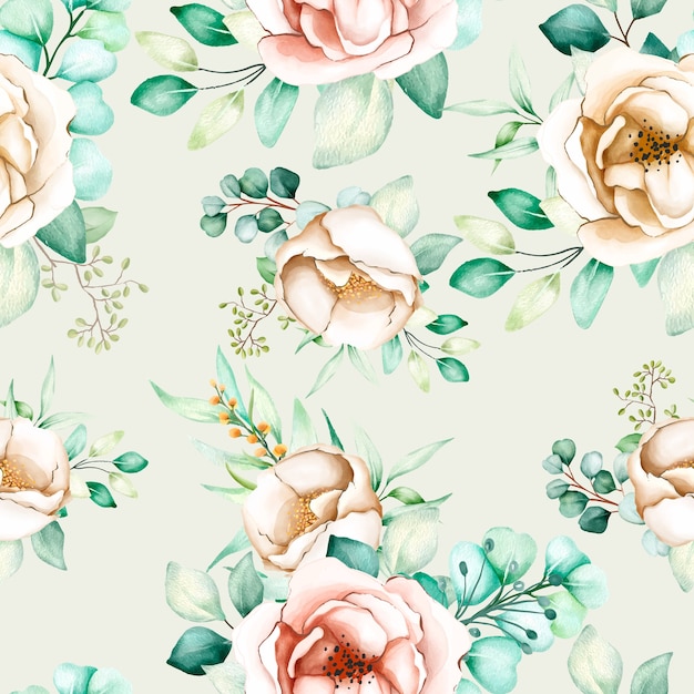 floral and leaves seamless pattern