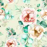 Free vector floral and leaves seamless pattern