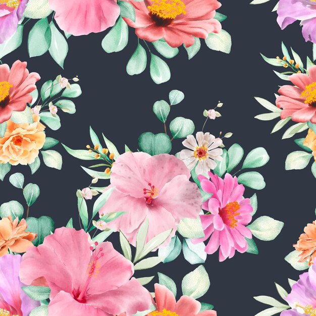 floral and leaves seamless pattern