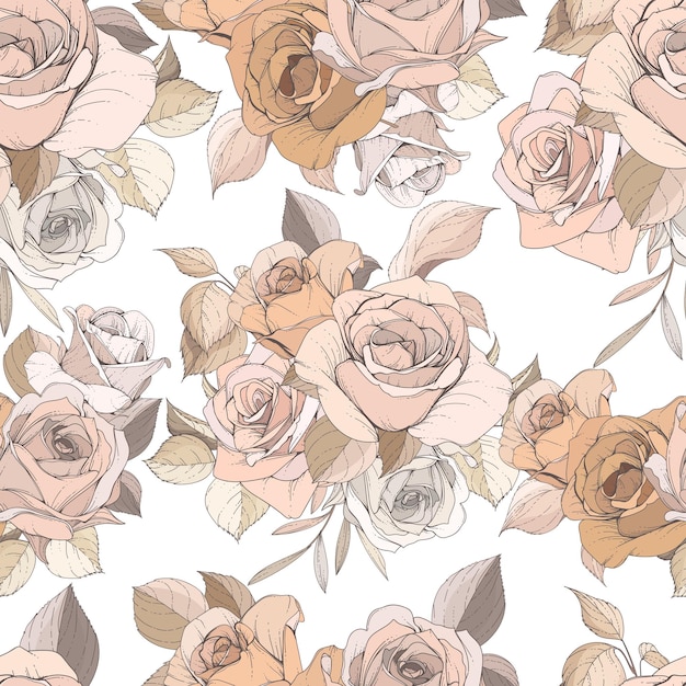 Floral and leaves seamless pattern