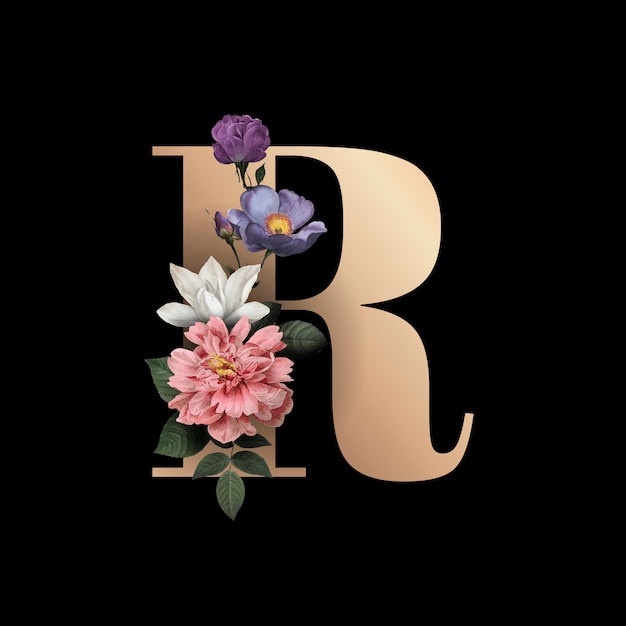 無料ベクター floral letter rフォント