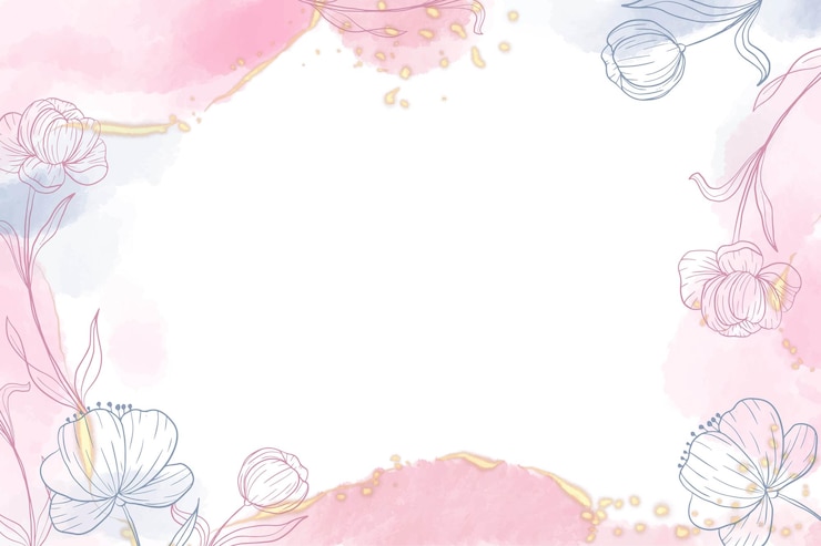 無料Vector 花の線画とピンクのパステル水彩背景抽象