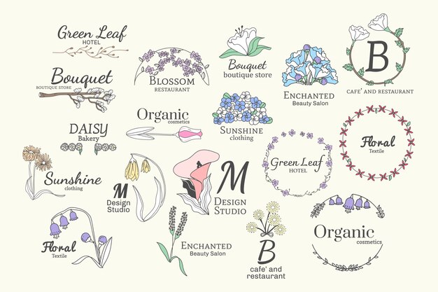 Floral logo designs set