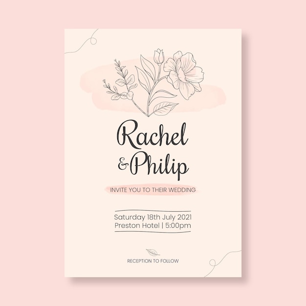 Free vector floral minimalist wedding card