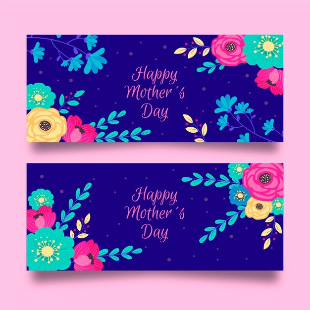 Free vector floral mother's day banners set