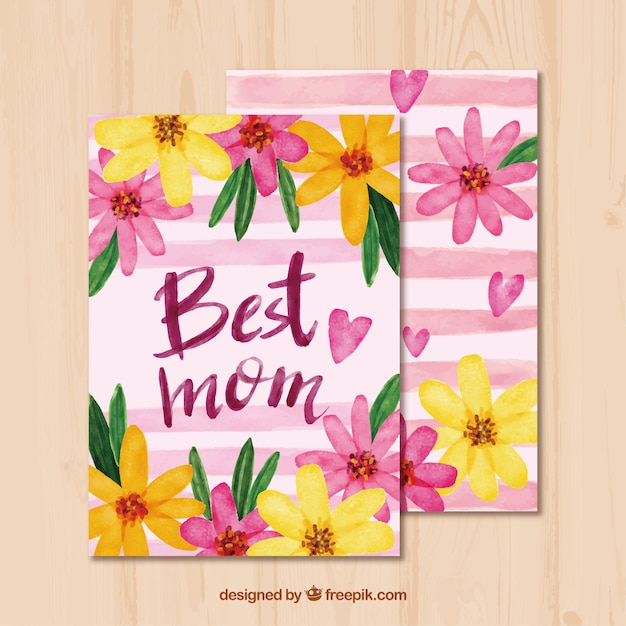 Floral mother's day greeting card in watercolor style