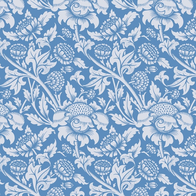 Floral ornament blue seamless pattern background