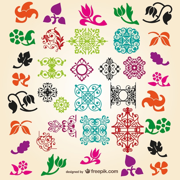 Free vector floral and ornamental icons