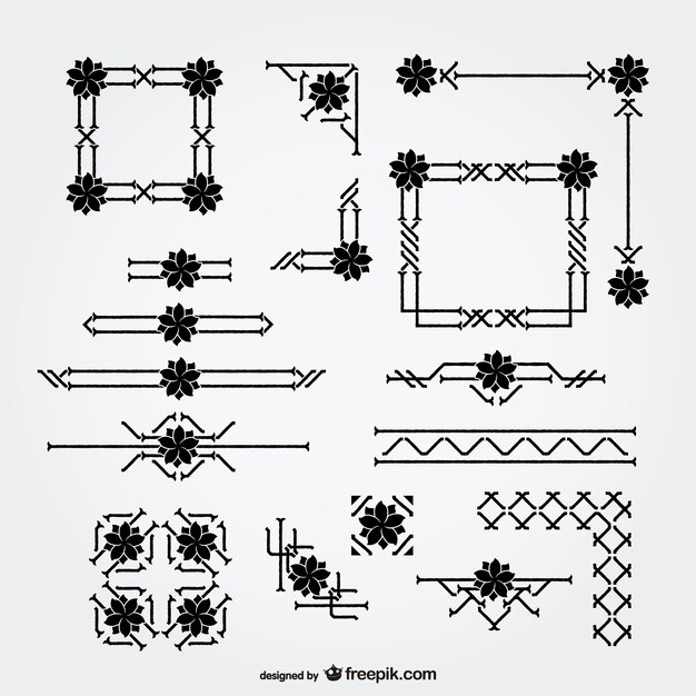 Floral ornaments borders and corners set 