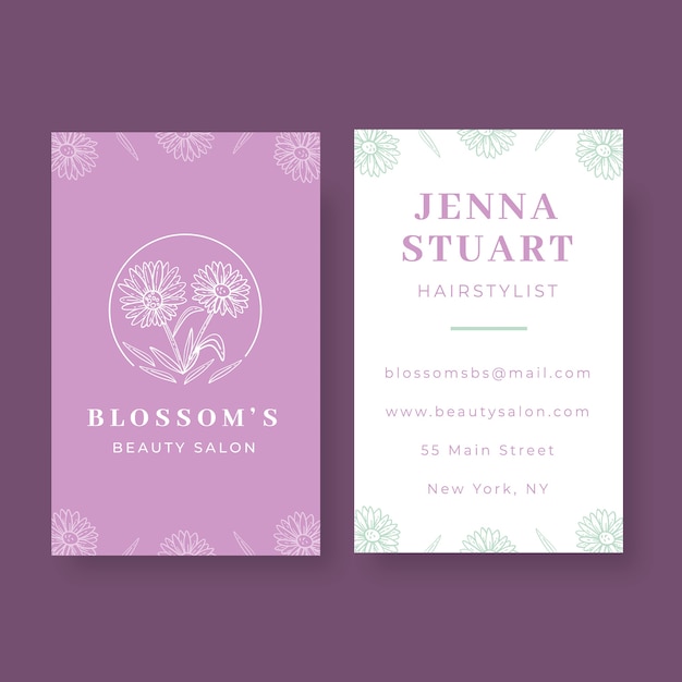 Free vector floral pastel blossoms beauty salon business card