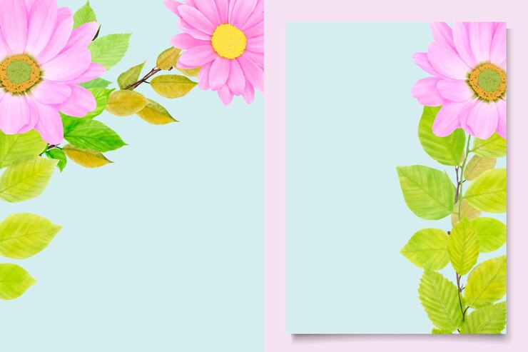 Free Vector floral pastel cards with pink daisies and green foliage