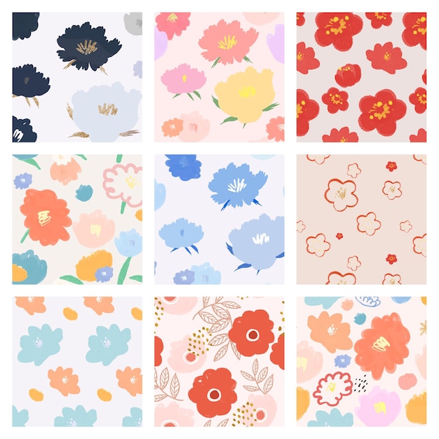 Floral pattern background hand drawn set