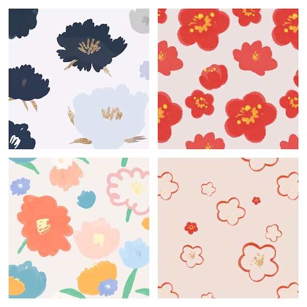 Free vector floral pattern background vector hand drawn set