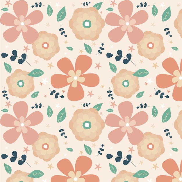 무료 벡터 복숭아 톤의 꽃 패턴 디자인