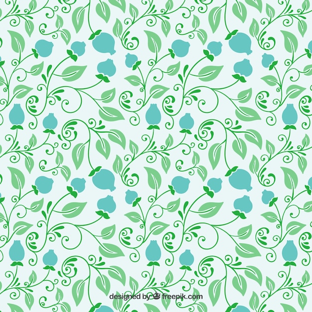 Floral pattern in green and blue tones