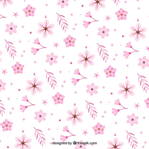 Floral pattern of pink flowers in flat design