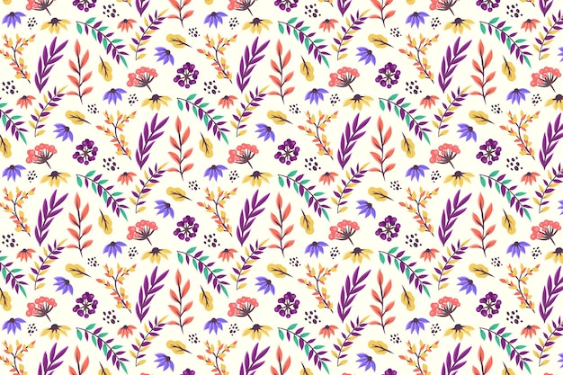 Free vector floral pattern with leaves and flowers