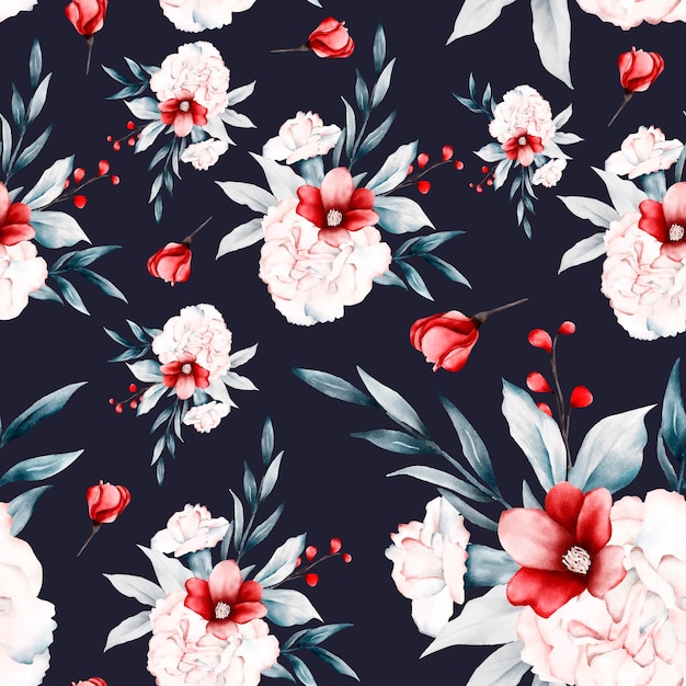 Free vector floral pattern with pink and blue flowers and red peonies