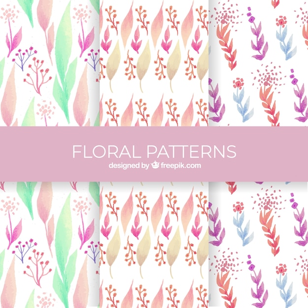 Free vector floral patterns collection in watercolor style