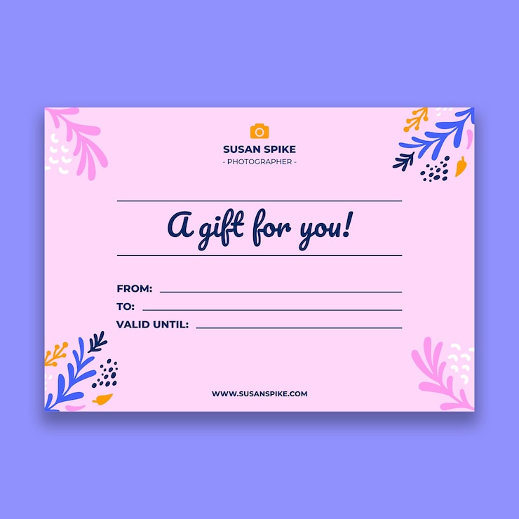 Free Vector floral photographer gift certificate
