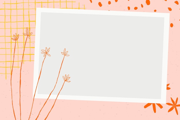 Free vector floral picture frame vector with flower doodles on pink aesthetic background