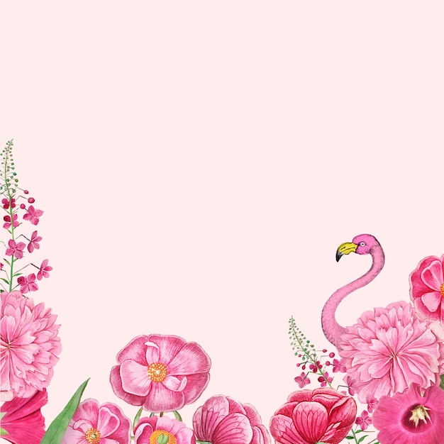 Цветочная розовая рамка с фламинго