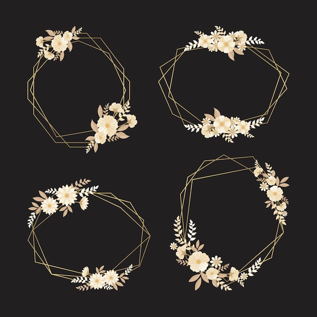 Free vector floral polygonal frames in golden tones