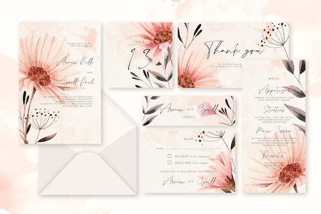 Free vector floral powder pastel wedding stationery