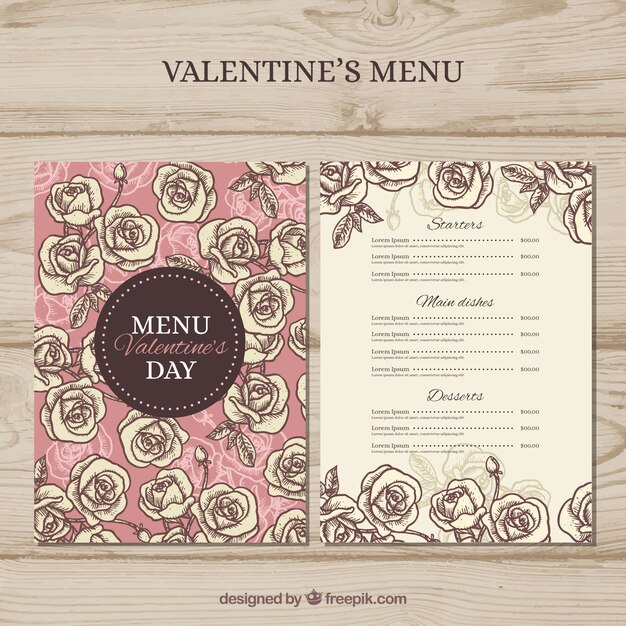 Цветочное меню ресторана для дня Святого Валентина