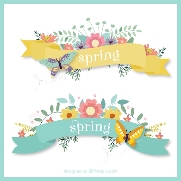 Free vector floral ribbons designs