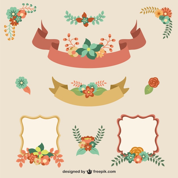 Free vector floral ribbons and frames