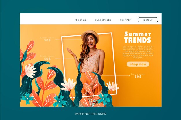 Floral sale landing page with photo hand drawn flowers