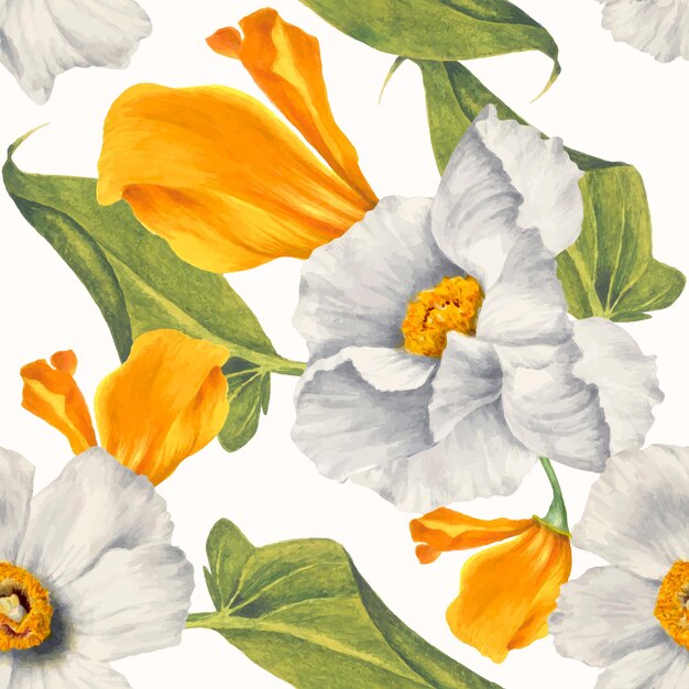 floral seamless pattern background illustration, remixed from public domain artworks