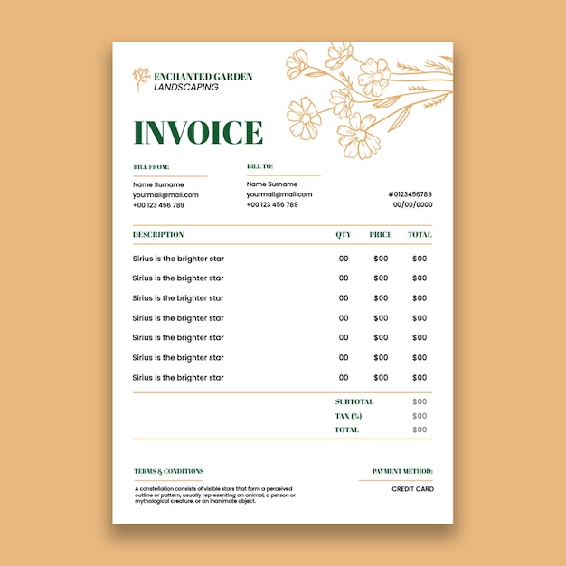 Floral simple enchanted gardens landscaping invoice