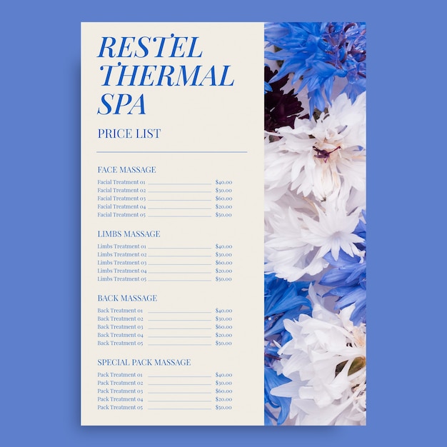 Floral spa price list