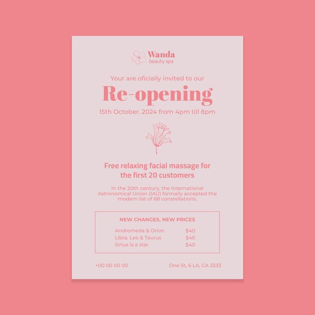 Floral spa re-opening invitation