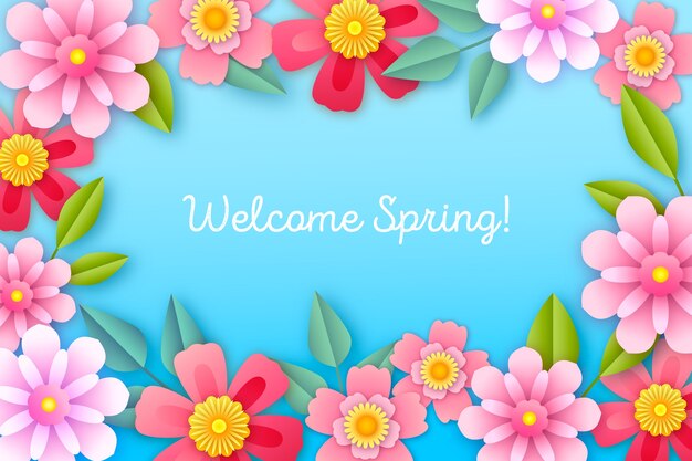 Floral spring background in colorful paper style