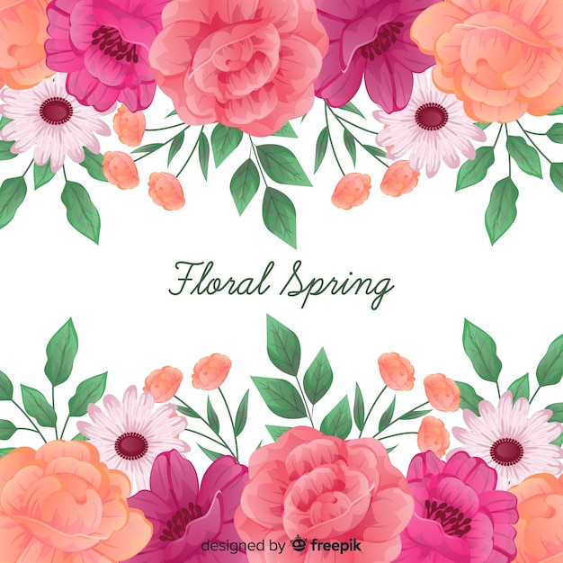 Floral spring background with roses frame