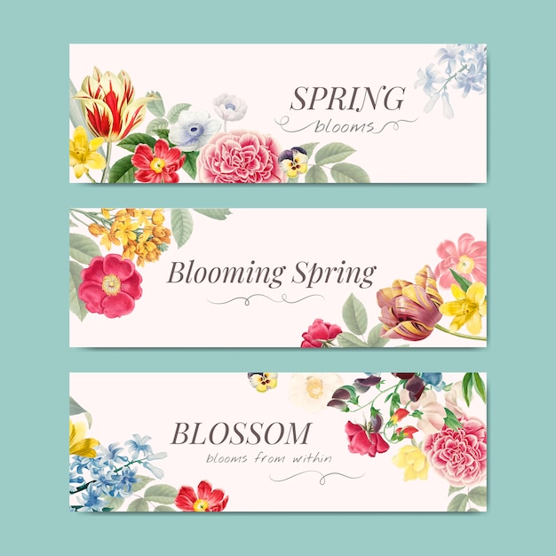 Free vector floral spring blooms banner vector