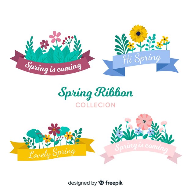 Free vector floral spring ribbon collection