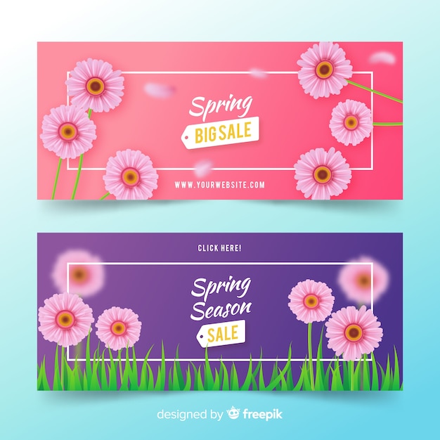 Vettore gratuito banner di vendita primavera floreale