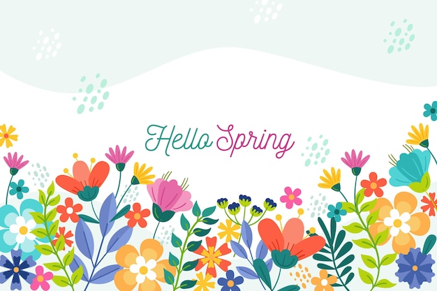 Floral spring wallpaper with greeting Free Vector