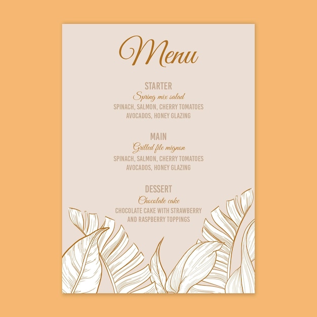 Menu di nozze in stile floreale