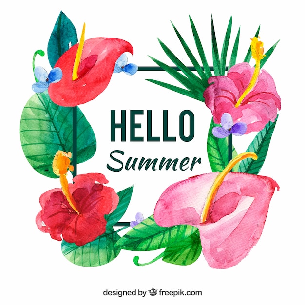 Floral summer background in watercolor style
