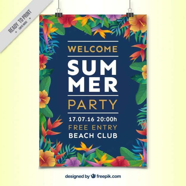 Free vector floral summer party poster