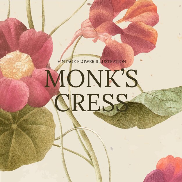 floral template vector with monk&#39;s cress background, remixed from public domain artworks